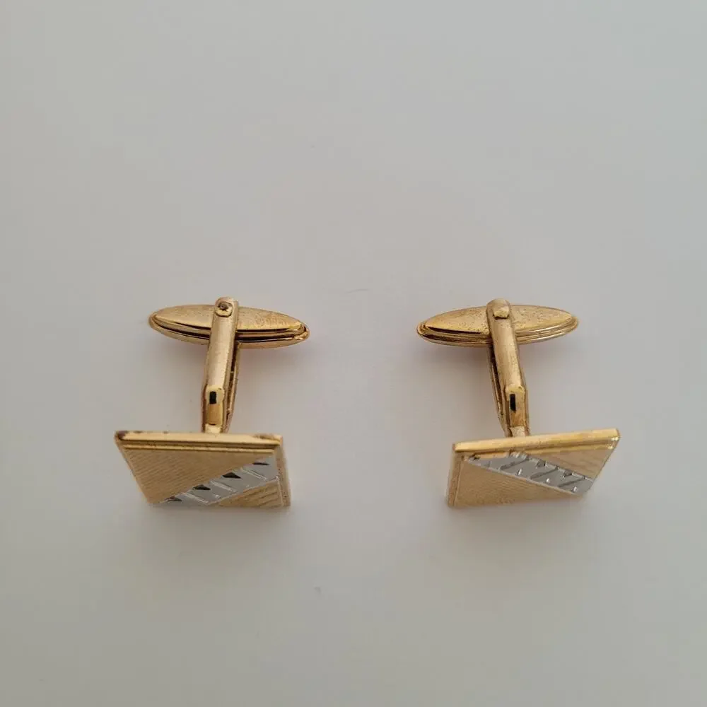 Nina Ricci French Tie Bar Clip Cufflinks Set Gold Silver Tone Logo Two Tone Box